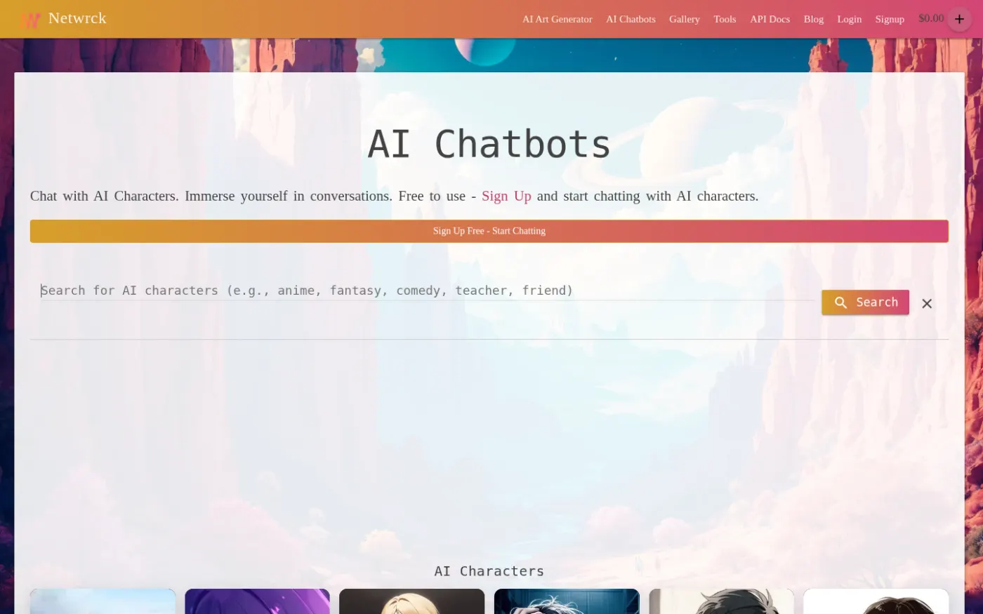 Netwrck character browser.
