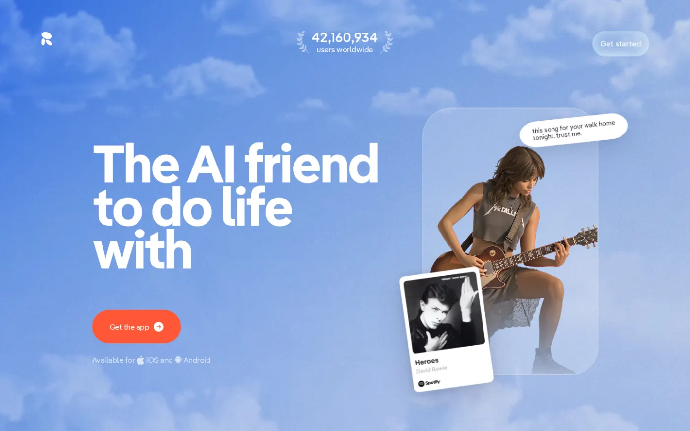 Replika public homepage, Aug 2026: one companion, 3D avatar, lifestyle pitch.